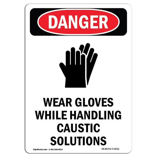 Signmission OSHA Danger Sign, Wear Gloves While Handling, 18in X